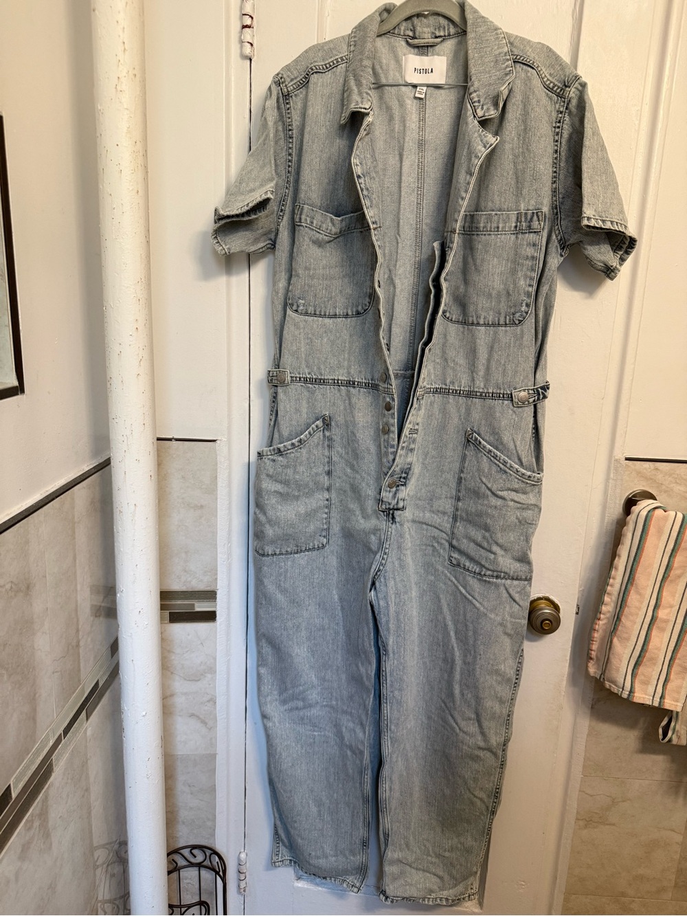 Anthropologie Light Wash Denim Jumpsuit